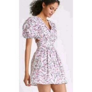 FRENCH CONNECTION Floral Mini Cutout Dress White Floral Eyelet Boho Size 0 #268